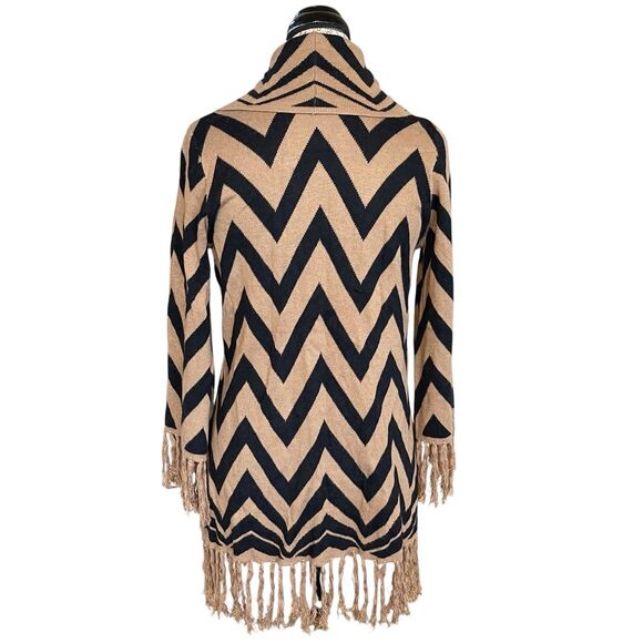 Forever 21 Womens Open Cardigan Sweater XS Long Duster Fringe Chevron Y2k Retro - Picture 5 of 12
